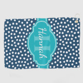 Aquamarines Navy White Dottern Muster Golfhandtuch (Horizontal)