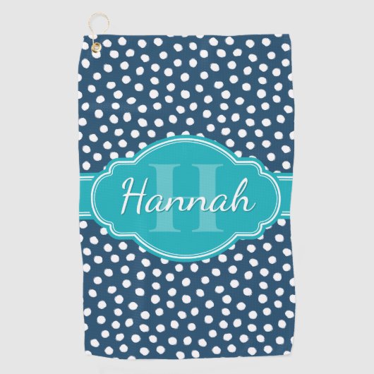 Aquamarines Navy White Dottern Muster Golfhandtuch (Vorderseite)