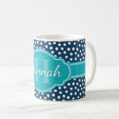 Aquamarines Navy White Dottern Muster Kaffeetasse (VorderseiteRechts)