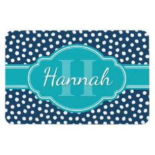 Aquamarines Navy White Dottern Muster Magnet