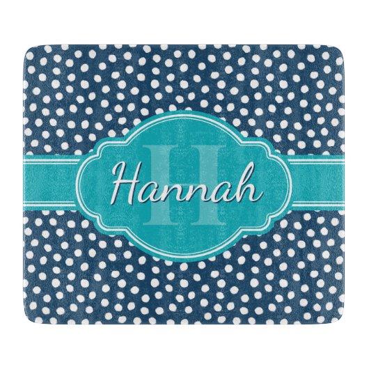 Aquamarines Navy White Dottern Muster Schneidebrett (Vorderseite)