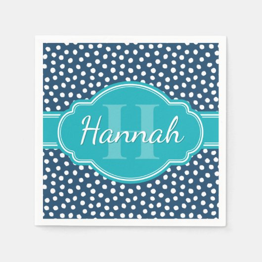 Aquamarines Navy White Dottern Muster Serviette (Vorderseite)