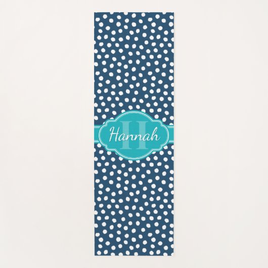Aquamarines Navy White Dottern Muster Yogamatte (Vorderseite)