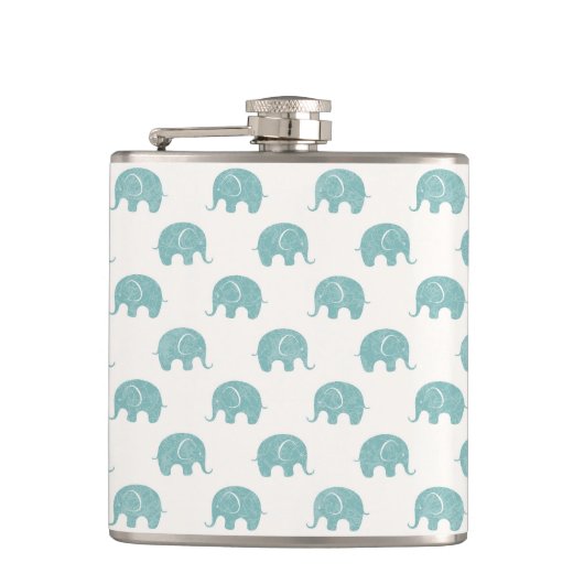 Aquamarines niedliches Elefant-Muster Flachmann (Vorderseite)