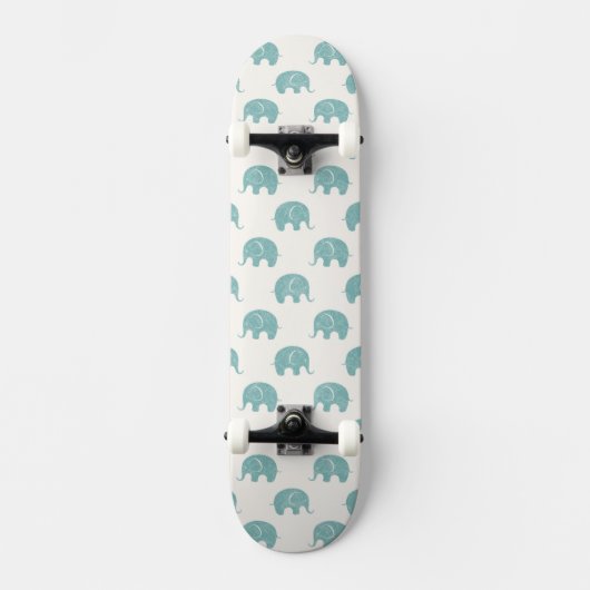 Aquamarines niedliches Elefant-Muster Skateboard (Vorderseite)