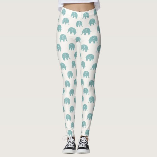 Aquamarines Niedliches Elefantenmuster Leggings (Vorderseite)