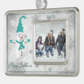 Aquamarines Niedliches Schneemann-Urlaubsornament Rahmen-Ornament Silber (Links)