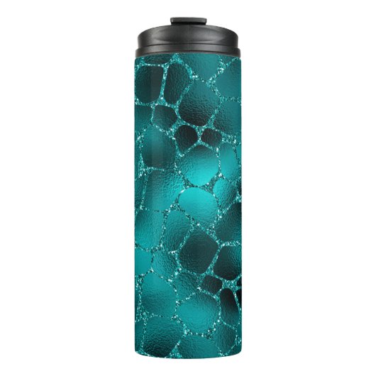 Aquamarines Ombre Glam Glitzer Giraffe Spots Muste Thermosbecher (Vorderseite)