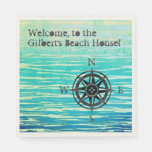 Aquamarines Ombre Meer Mit Monogramm Serviette (Vorderseite)