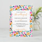 Aquamarines Orange Pink Einfaches BlumenmusterStil Einladung (Stehend Vorderseite)