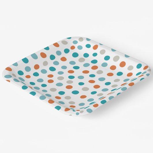 Aquamarines Orange Polka Dotpapier Pappteller (Gewinkelt)