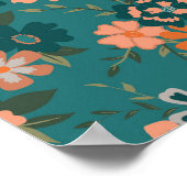 Aquamarines Orange Trendy Vine Blume Muster Poster (Ecke)