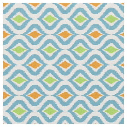 Aquamarines Orangefarbenes, grünes Retro-Chic-Ikat Stoff (Nahaufnahme)