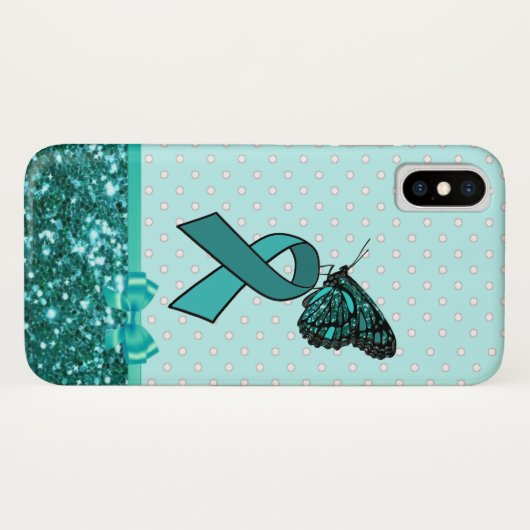 Aquamarines Ovarialkarzinom-Bewusstsein Case-Mate iPhone Hülle (Rückseite (Horizontal))