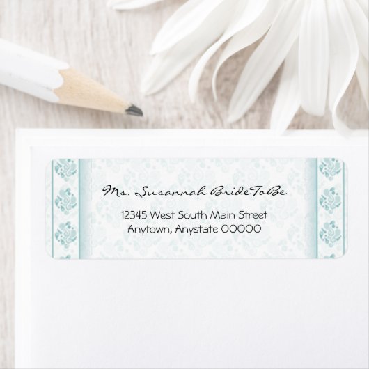 Aquamarines Paisley Damask-Adressetikett (Insitu)