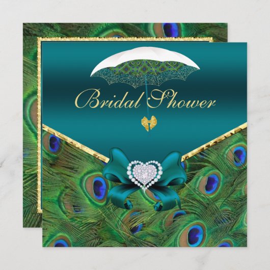 Aquamarines Peacock-Brautparty Einladung (Vorne/Hinten)