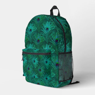 Aquamarines Peacock Feathers-Muster Bedruckter Rucksack