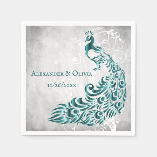 Aquamarines Peacock Leaf Brautparty Napkin Serviette (Vorderseite)