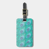 Aquamarines Pfauenfedermuster Gepäckanhänger (Vorderseite vertikal)