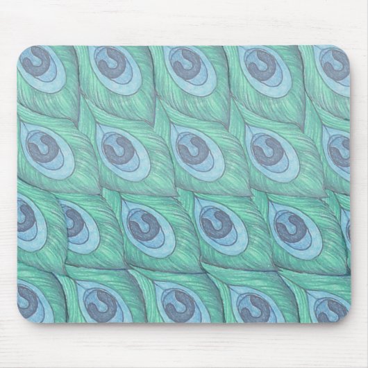 Aquamarines Pfauenfedermuster Mousepad (Vorne)