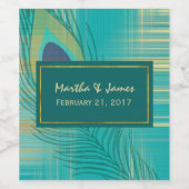 Aquamarines Pfauenfutter Hochzeitsweinetikett Weinetikett (Einzelnes Label)