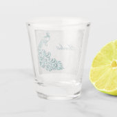 Aquamarines Pfauenglas Personalisiert Schnapsglas (Rückseite)
