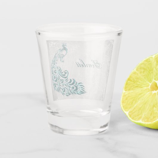 Aquamarines Pfauenglas Personalisiert Schnapsglas (Rückseite)