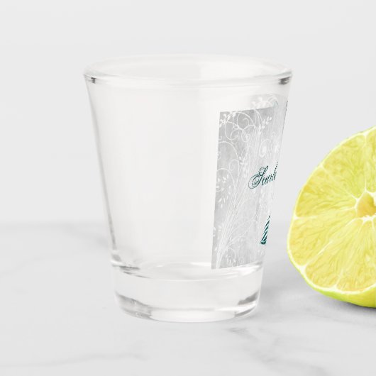 Aquamarines Pfauenglas Personalisiert Schnapsglas (Links)