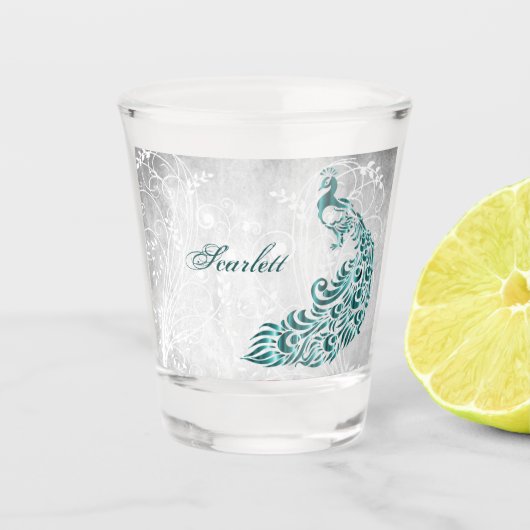 Aquamarines Pfauenglas Personalisiert Schnapsglas (Vorderseite)