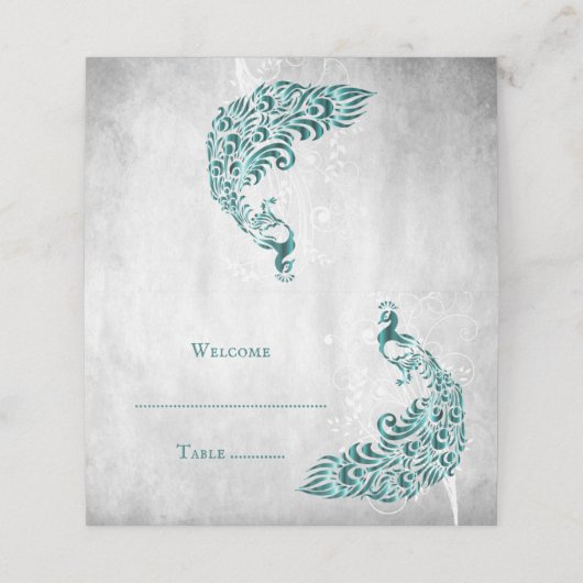 Aquamarines Pfauenleaf Empfang Platzkarte (Außenseite Aufgefaltet)