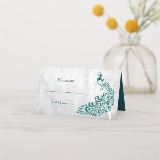 Aquamarines Pfauenleaf Empfang Platzkarte (Vorderseite)