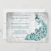 Aquamarines Pfauenleder Einladung zur Hochzeit (Vorderseite)