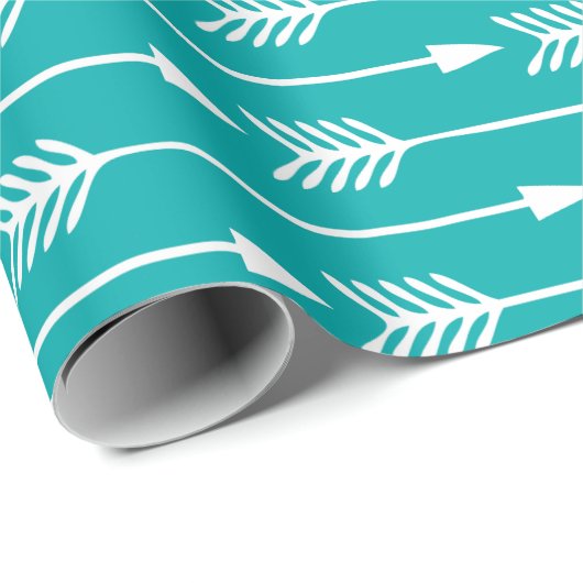 Aquamarines Pfauenpfeil-Muster Geschenkpapier (Rolleneckpunkt)