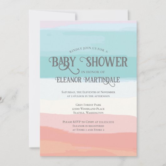 Aquamarines Pfirsichfarben Geschlecht Neutrale Bab Einladung (Vorderseite)