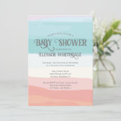 Aquamarines Pfirsichfarben Geschlecht Neutrale Bab Einladung (Stehend Vorderseite)