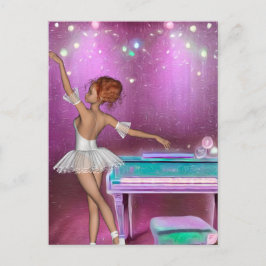 Aquamarines Piano Rosa Hintergrund und Ballerina Postkarte