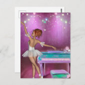 Aquamarines Piano Rosa Hintergrund und Ballerina Postkarte (Vorne/Hinten)