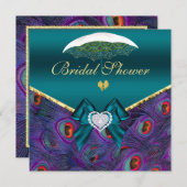 Aquamarines Plum Peacock Brautparty Einladung (Vorne/Hinten)