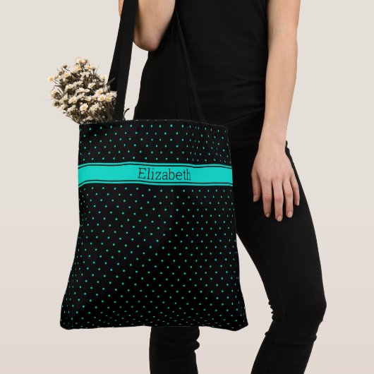 Aquamarines Polka Dot-Muster auf Schwarz-Individue Tasche (Von Nahem)