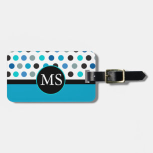 Aquamarines Polka-Punkt-Streifen-Monogramm Gepäckanhänger