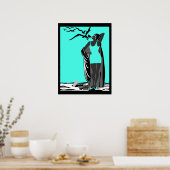 Aquamarines Poster ART DECO LADY Schwarz-weiße Vög (Küche)