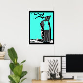 Aquamarines Poster ART DECO LADY Schwarz-weiße Vög (Heimbüro)