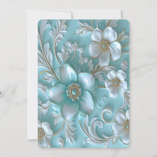 Aquamarines Probe mit Blumen Einladung (Rückseite)