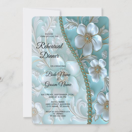 Aquamarines Probe mit Blumen Einladung (Vorderseite)