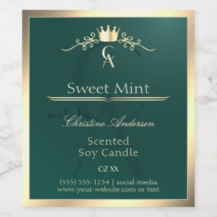 Aquamarines Produktetikett mit Goldrahmen-Monogram Weinetikett