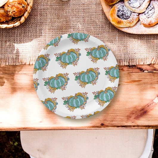 Aquamarines Pumpkin Fall Floral Muster Pappteller