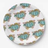 Aquamarines Pumpkin Fall Floral Muster Pappteller (Vorderseite)