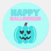 Aquamarines Pumpkin Happy Halloween Runder Aufkleber (Vorderseite)