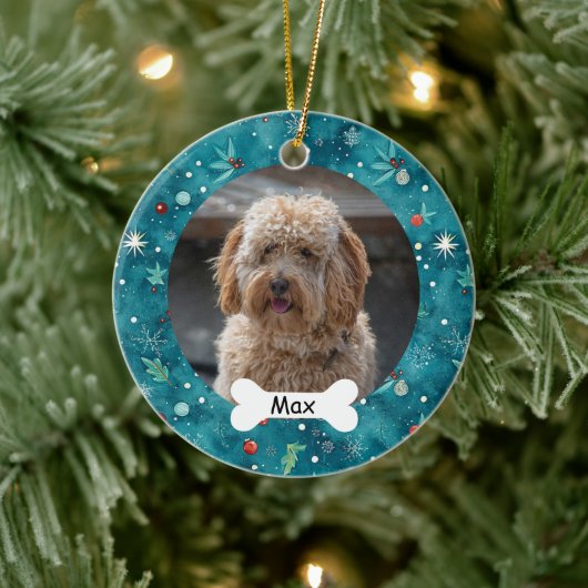 Aquamarines Puppy-Dog-Foto Keramik Ornament (Baum)