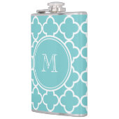 Aquamarines Quatrefoil Muster, Ihr Monogramm Flachmann (Links)